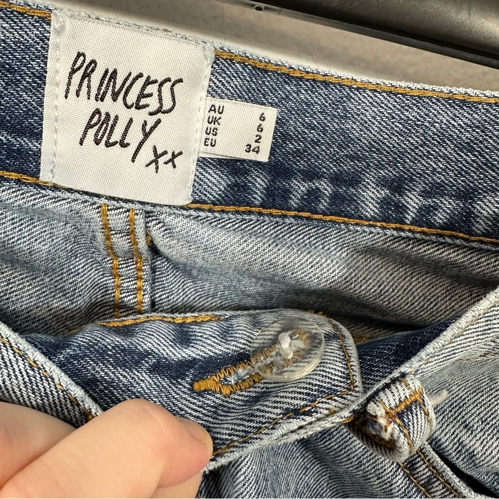 Princess Polly Straight Leg Button Fly Blue Jeans Size 2 - Picture 6 of 10